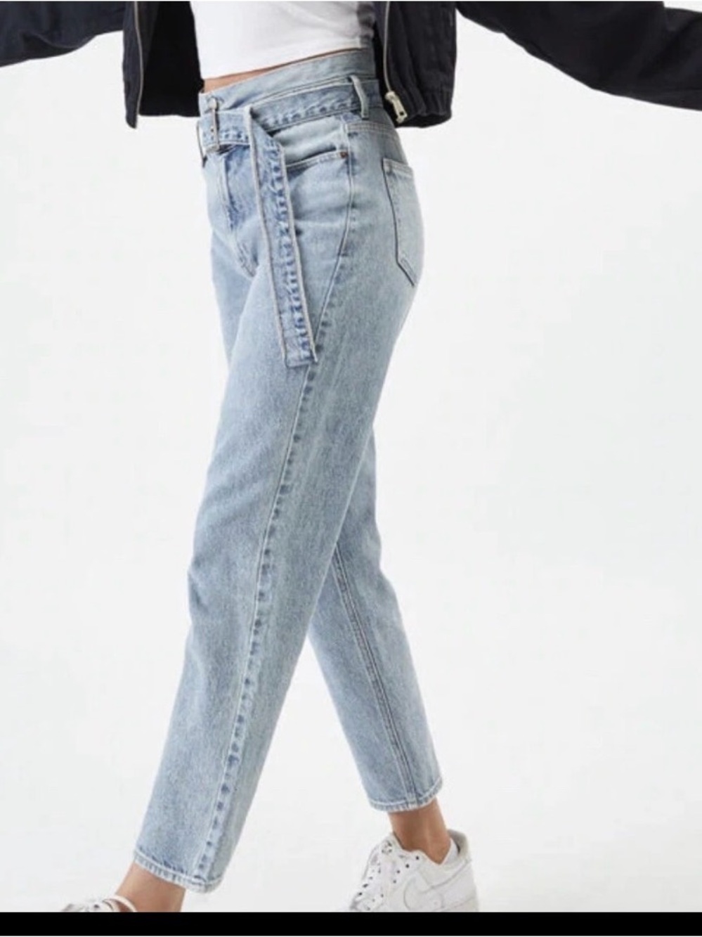 PacSun Light Blue High-Rise Ankle Jeans with Self-Tie Belt size medium